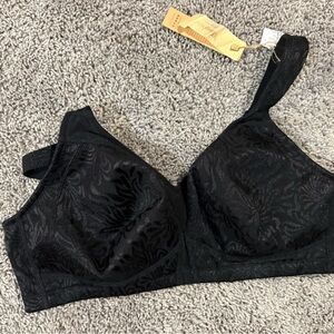 Black Women's Soft Wireless Bra - Elegant Floral Texture 44C NWT